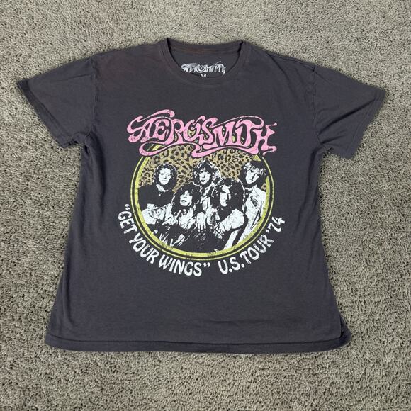 Aerosmith Shirt Womens Small Medium Gray Get Your Wings Tour 1974 US Tour - Picture 2 of 10